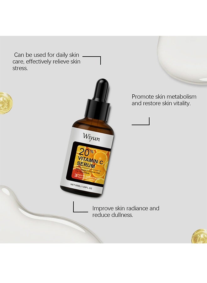 WIYUN Vitamin C Serum, Pure 20% Super Vit C Serum Vitamin E & Ferulic Acid for Improving Appearance-Dark Spots, Face Moisturizer-Renewing Skin Care - Image 5
